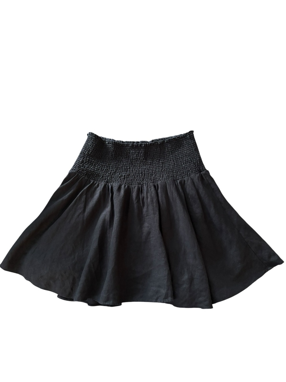 J. Crew Smocked-Waist Linen Mini Skirt Black Sz L
Black Label A-Line Flare Hem